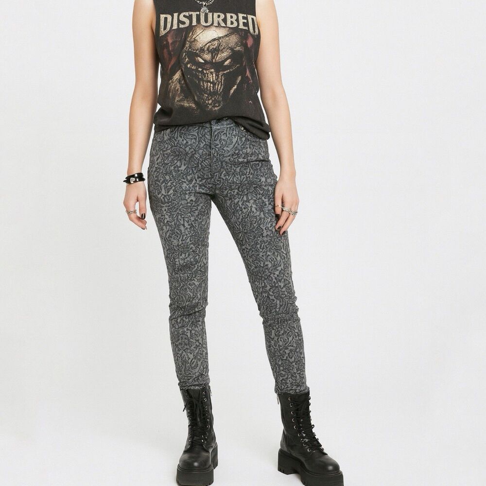 Torrid Jeans Women 14 Brocade Floral Slim Fit Rock Punk Biker Stretch Pants